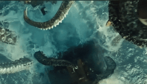 a giant octopus is swimming in the ocean