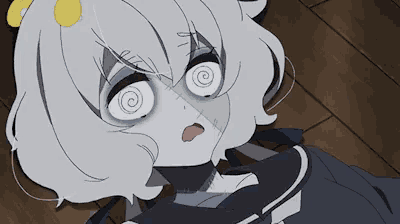 a cartoon of a girl with a swirl in her eye