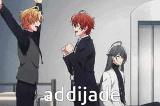 a group of anime characters standing next to each other with the word addijade written in the corner