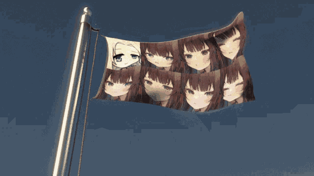 a flag with a picture of a girl on it is flying in the wind