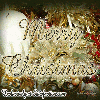 a merry christmas greeting card with a white candle