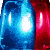 a pixelated image of a blue and red light