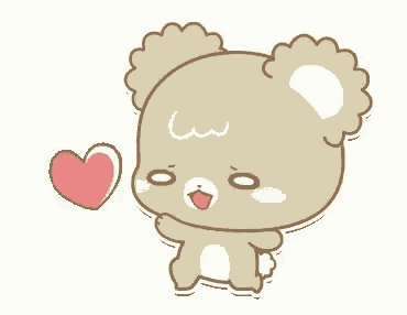 a cartoon teddy bear is standing next to a heart and giving a kiss .