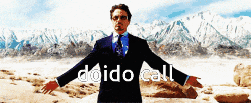a man in a suit and tie with his arms outstretched and the words doido call written below him