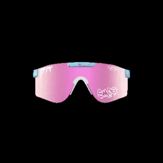 a pair of pink and blue sunglasses with the word bomb on them on a black background .