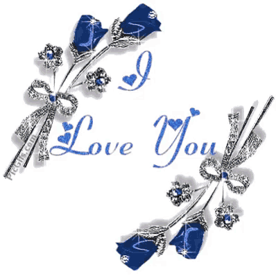 a graphic that says i love you with blue roses and bows