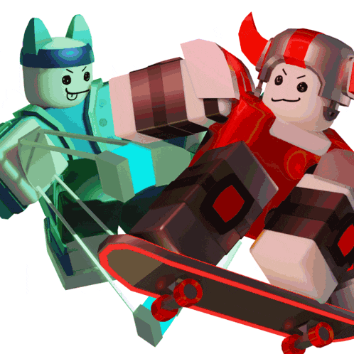 a cartoon character riding a skateboard next to another character