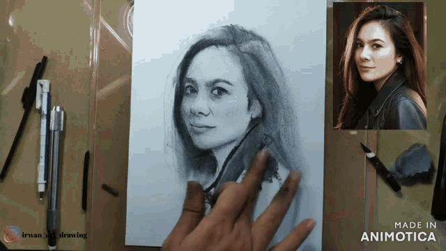 a drawing of a woman with the words made in animatica below it