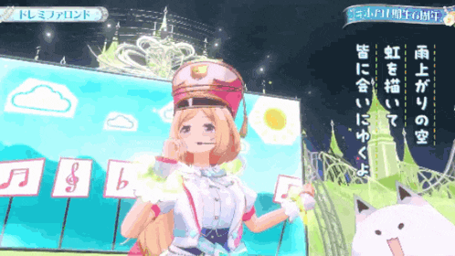 a girl in a military uniform is standing in front of a sign that says ' j & b ' on it