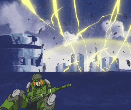 a cartoon drawing of a robot with lightning coming out of it