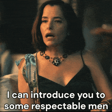 a woman says i can introduce you to some respectable men while wearing a necklace