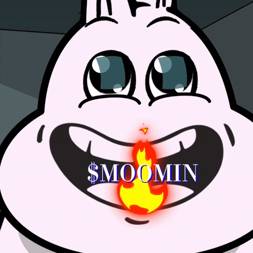 a cartoon character says smoomin with a fire in his mouth