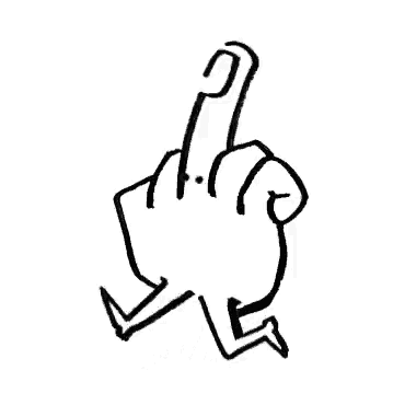a black and white drawing of a hand with a middle finger pointing up .