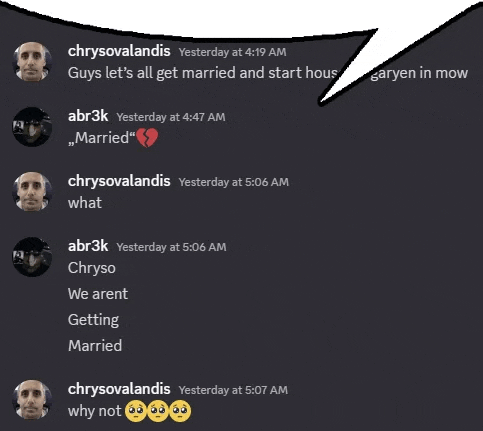 a screenshot of a discord conversation between chrysovalandis and abr3k