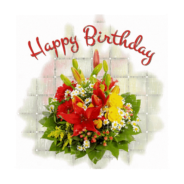 a birthday card with a bouquet of flowers and the words " happy birthday "
