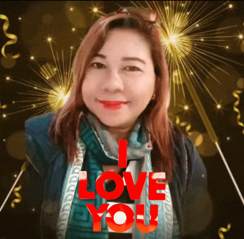 a woman with fireworks in the background and the words i love you
