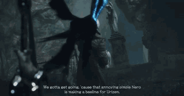 a video game scene where a character says and if he gets there he 's gonna