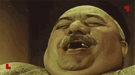 a close up of a man 's face with a mustache .