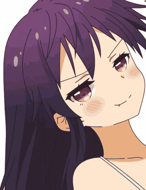 a drawing of a girl with purple hair making an angry face