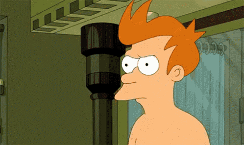 a cartoon character without a shirt is looking at something