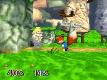 a screenshot of a video game shows a fox and a man fighting each other