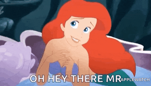 ariel from the little mermaid is laying in the water and says oh hey there mr. applewatch