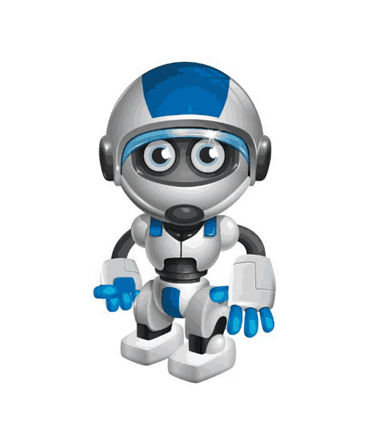 a robot with a blue helmet and headphones