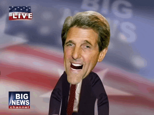 a cartoon of a man with a big news channel logo behind him