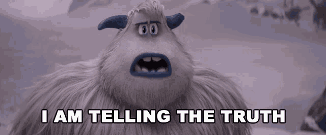 a cartoon character says " i am telling the truth " in front of a snowy background