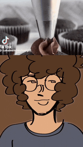 a drawing of a person with glasses and a cupcake on their head