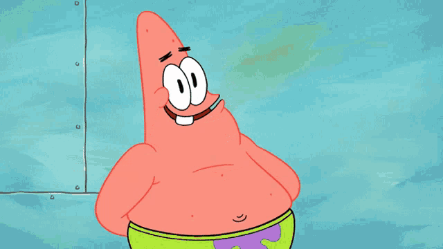 patrick star from spongebob is laughing with his mouth open