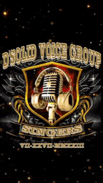 a shield with a microphone and headphones on it that says d solid voice group singers
