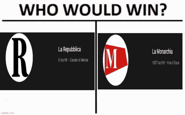 a sign that says who would win with two logos on it