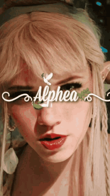 a woman with the word alphaea on her forehead