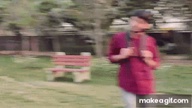 a blurry picture of a person walking in a park