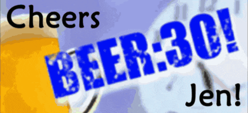 a cheers beer 30 jen sign with a clock in the background
