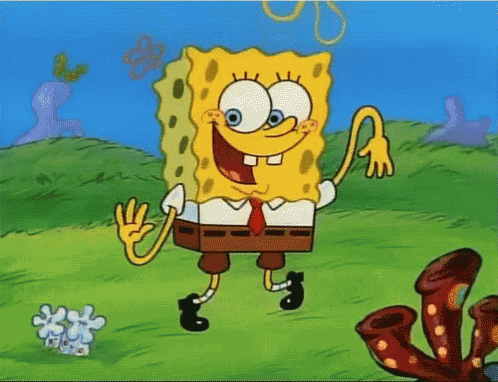 a cartoon character named spongebob is waving his hand