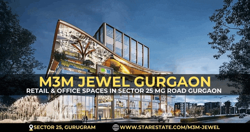 an advertisement for m3m jewel gurgaon retail and office spaces