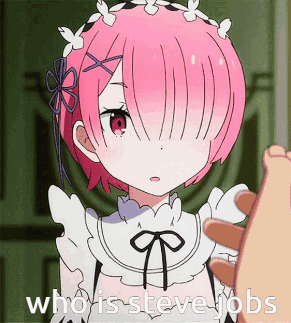 a cartoon of a girl with pink hair and the words who is steve jobs