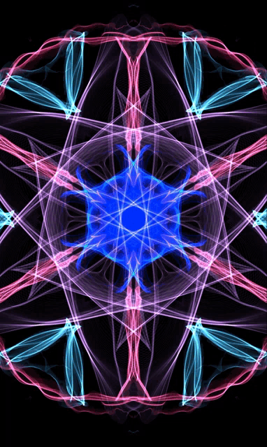 a kaleidoscope with a blue center and pink and blue lines
