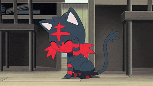 a black cat with red stripes on its legs and a red cross on its head