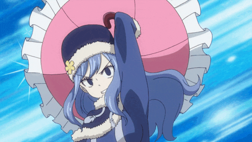 a girl with purple hair is holding a pink and white umbrella
