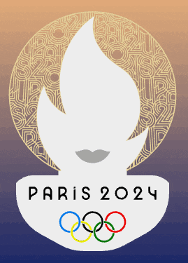 a logo for the paris 2024 olympics with a flame and rings