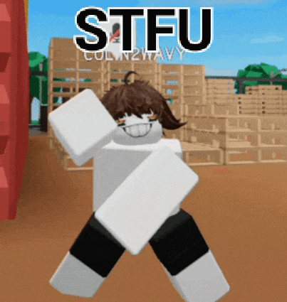 a cartoon character with stfu written on the top