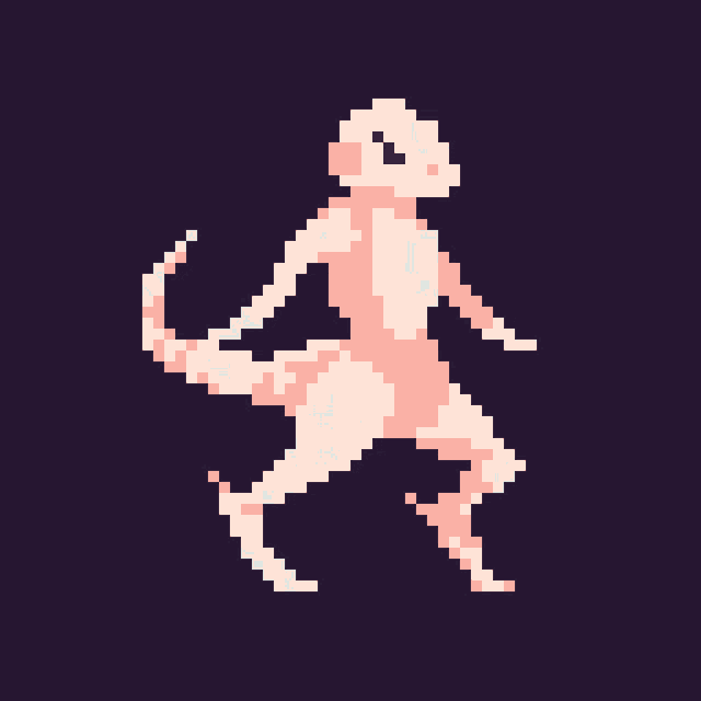a pixel art drawing of a lizard holding a pair of rings
