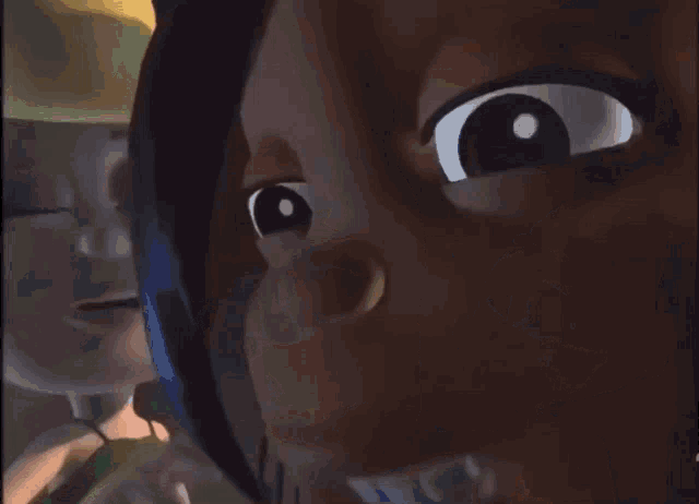 two cartoon characters are making funny faces and one of them is pointing at the camera