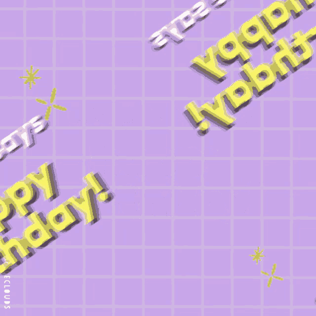 a purple background with the words " happy birthday " in yellow