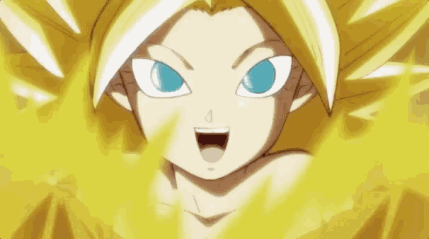 a close up of a girl with yellow hair and blue eyes .