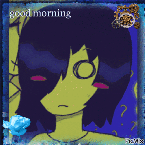 a picture of a cartoon character with the words good morning written on it