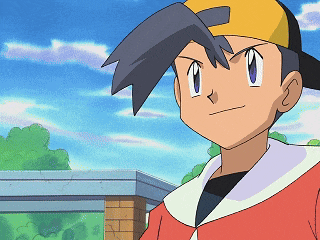 a cartoon character wearing a yellow hat and a red shirt